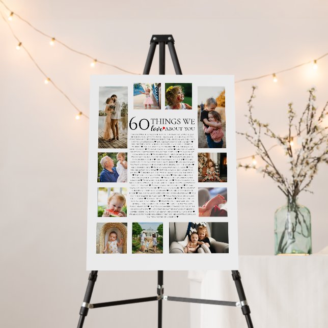 60 things we love about you photo collage birthday foam board (In Situ (Stand))