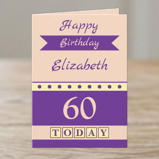 60 today name purple peach birthday card