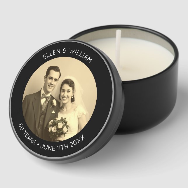 60 Year Anniversary Photo Black  Mini Candle Favors (Corner)