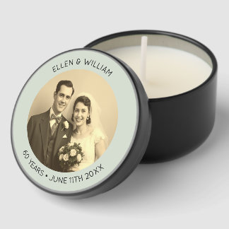60 Year Anniversary Photo Sage Green Mini Candle Favors