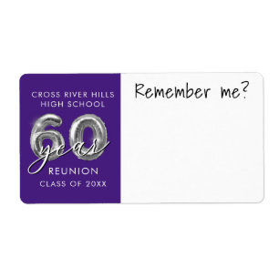 60 Year Class Reunion Purple Name Tag Remember Me