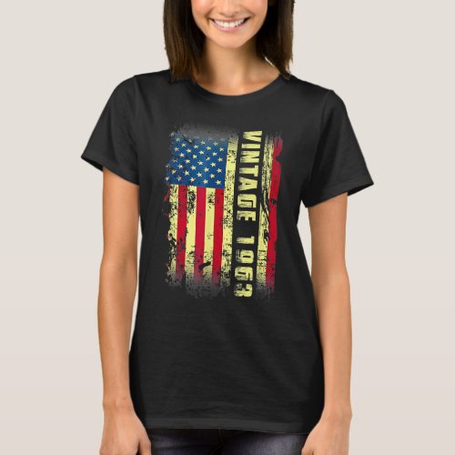 60 Year Old Gifts Vintage 1963 American Flag 60th  T_Shirt