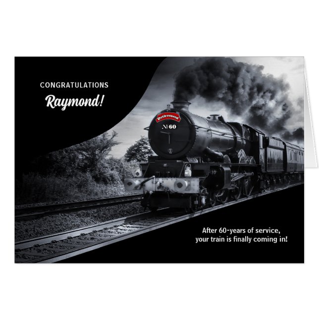 60 Year Railroad Retirement Congratulations Train Cards (Front Horizontal)