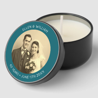 60 Year Wedding Anniversary Photo Teal Mini Candle Favors