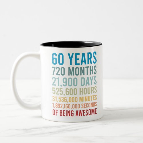 60 Years 720 Months 21900 Days Being Awesome Birth Two_Tone Coffee Mug