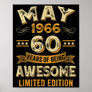 60 years awesome vintage may 1966 60th birthday poster