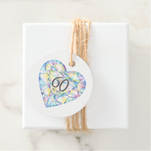 60 years diamond heart watercolor art stickers favor tags