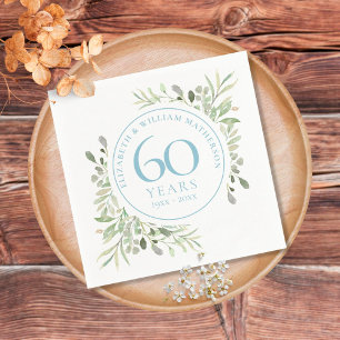 60 Years Diamond Wedding Anniversary Greenery Napkins