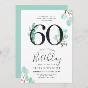 60 Years Growing 60th Birthday Eucalyptus Invitation