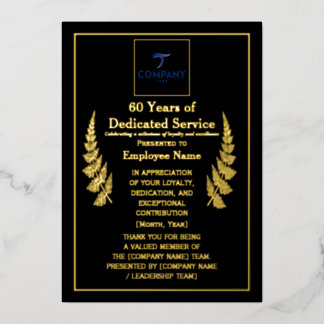 60 Years of Dedicated Service Award Custom Foil Foil Holiday Card