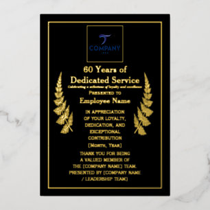 60 Years of Dedicated Service Award Custom Foil Holiday Card