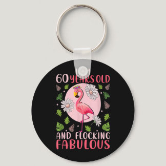 60 Years Old and Flocking Fabulous - Flamingo Love Keychain