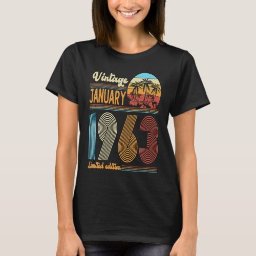 60 Years Old Birthday  Vintage January 1963 Women  T_Shirt