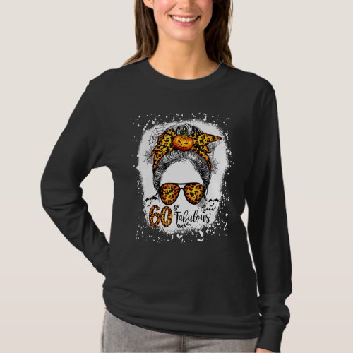 60 Years Old Fabulous Messy Bun Leopard Birthday H T_Shirt