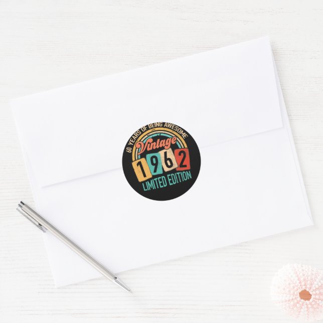 60 Years Old Of Be Awesome In 1962 60th Birthday Classic Round Sticker (Envelope)