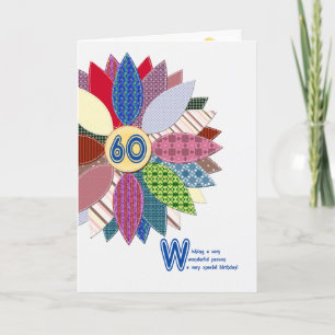 60 years old, stitched flower birthday card