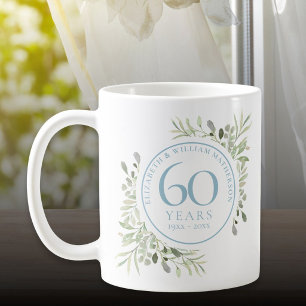 60 Years Watercolor Floral Diamond Anniversary Coffee Mug