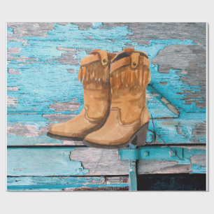 60lb Wrapping Paper Roll Blue Wood Barn Door Boots