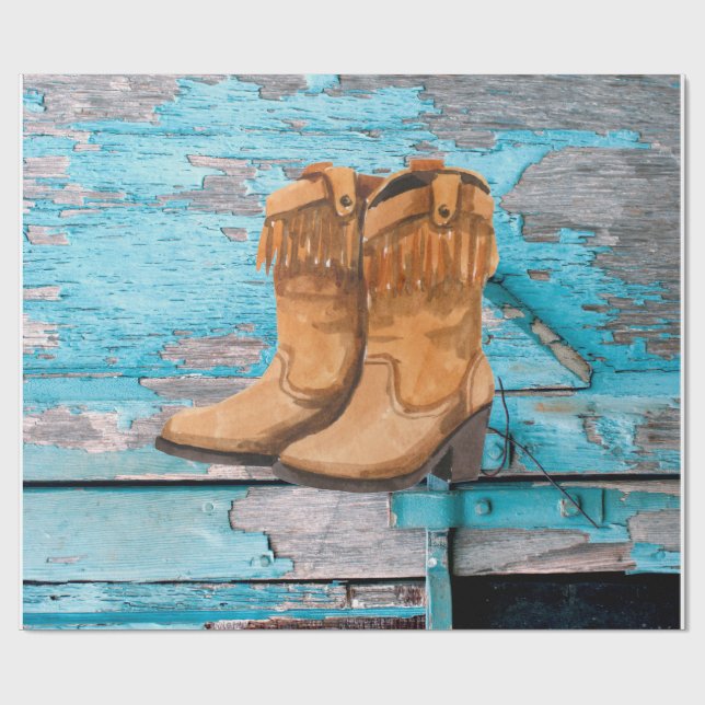 60lb Wrapping Paper Roll Blue Wood Barn Door Boots (Flat)