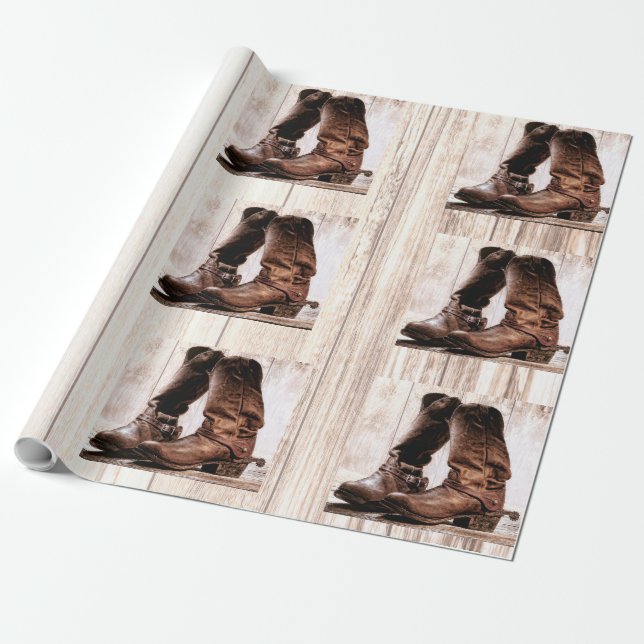 60lb Wrapping Paper Roll boots country rustic west (Unrolled)