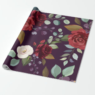 60lb Wrapping Paper Roll Plum Purple Roses Gold Ge