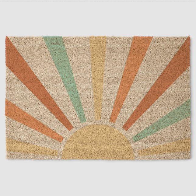 60s & 70s Boho Circular Retro Groovy Sun Coir Fiber Doormat (Front)