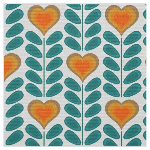 60s 70s mod retro heart flowers v1 fabric