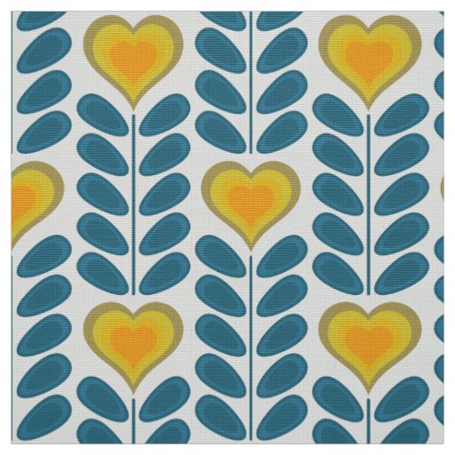 60s 70s mod retro heart flowers v2 fabric
