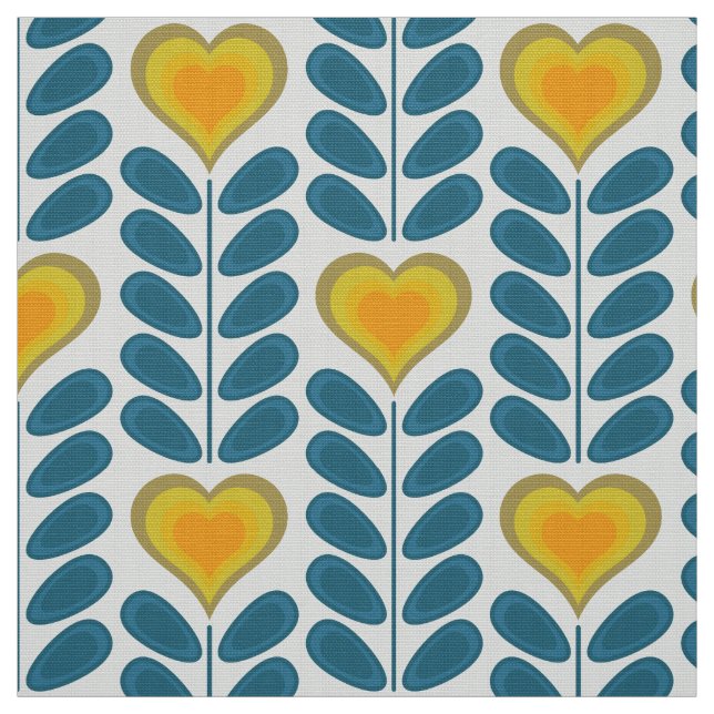 60s 70s mod retro heart flowers v2 fabric (Swatch)
