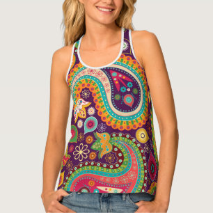 60s 70s Retro Colorful Purple Paisley Tank Top