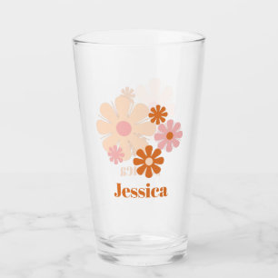60s 70s Retro Flowers Pink Orange Glass