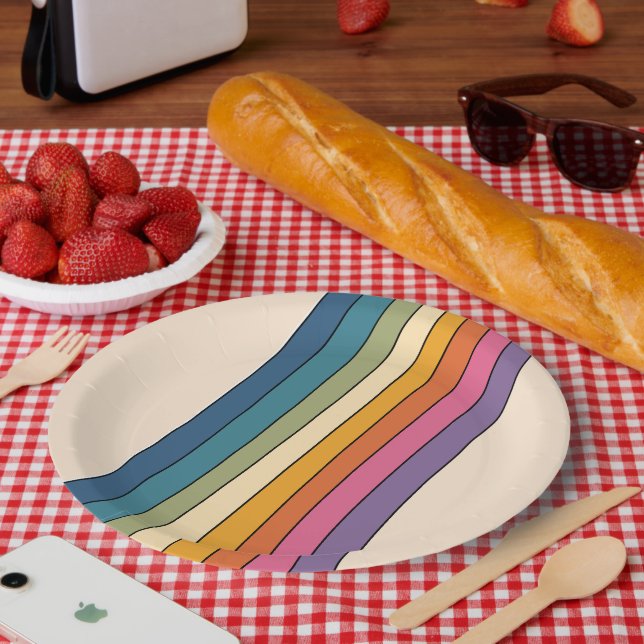 60s 70s Retro stripes Paper Plates (Picnic)