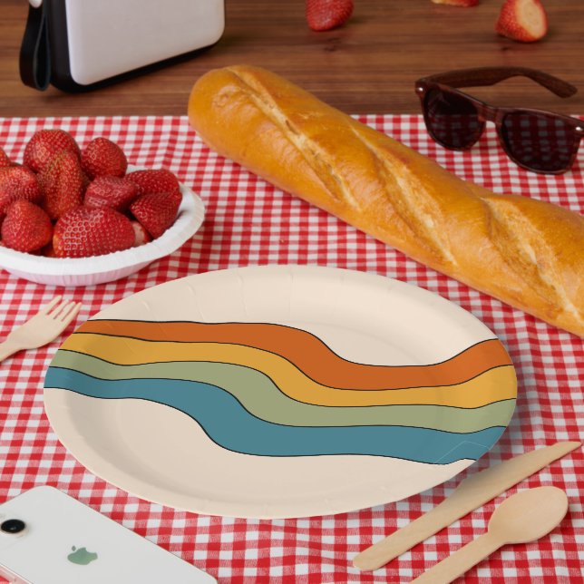 60s 70s Retro stripes Paper Plates (Picnic)