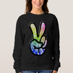 60s 70s Tie Dye Peace Hand Sign   Hippie Sweatshirt