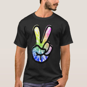 60s 70s Tie Dye Peace Hand Sign Hippie T-Shirt