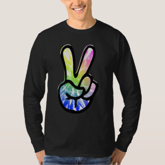 60s 70s Tie Dye Peace Hand Sign Hippie T-Shirt