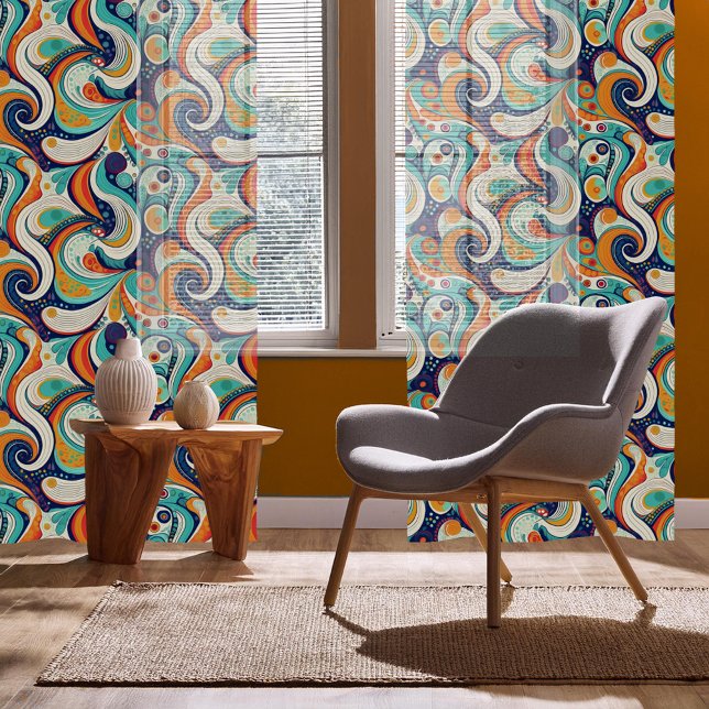 60s 70s Vibe Retro Swirls Abstract Pat#1 ID1069 Sheer Curtains (Creator Uploaded)