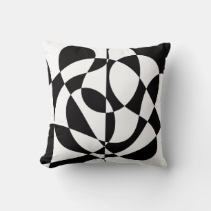 60s Black and White Abstract Throw Pillow