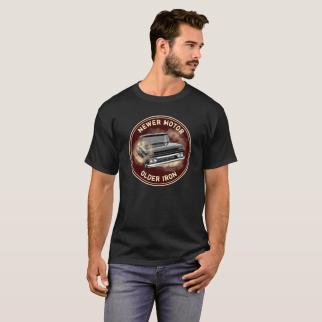 60's Chevy Truck Newer Motor Older Iron Burnout T-Shirt (Front Full)