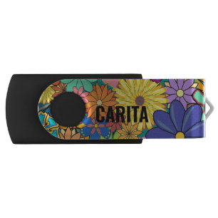 60s Flower Pattern USB Swivel Flash Drive
