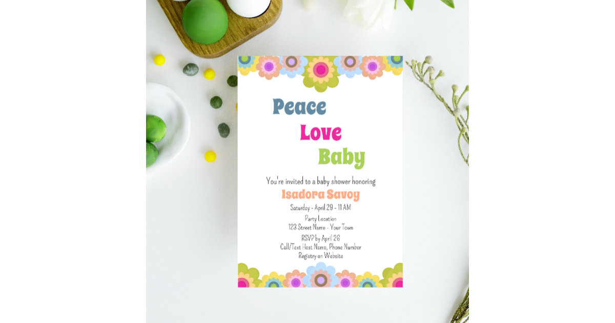 60s Flower Power Baby Shower Invitation Zazzle