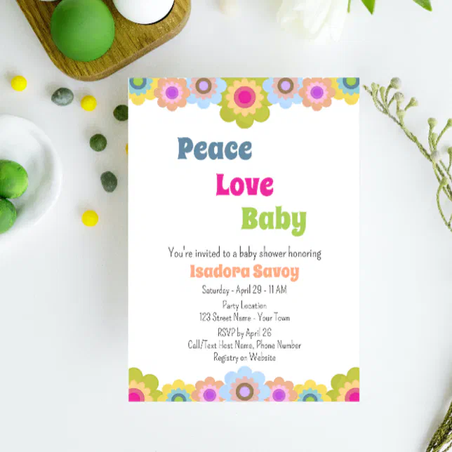 60s Flower Power Baby Shower Invitation Zazzle