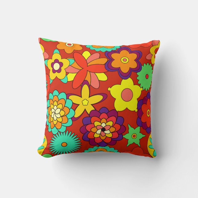 60s Flower Power Throw Pillow (Front)