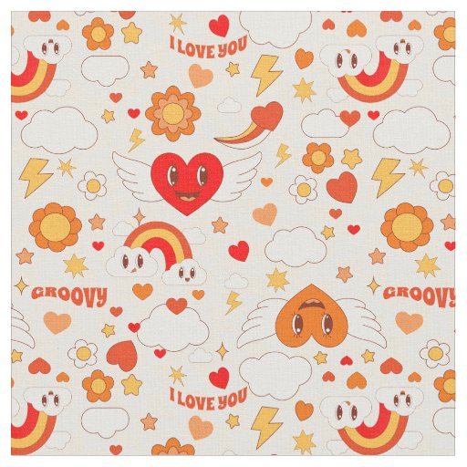  60s groovy pop art valentine rainbow cloud angel fabric