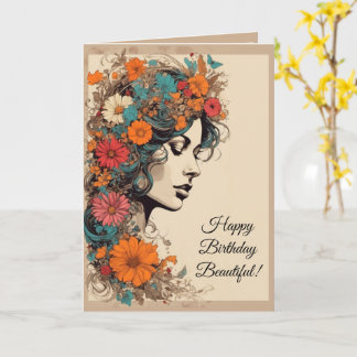 60s Hippie Flower Girl Birthday Card