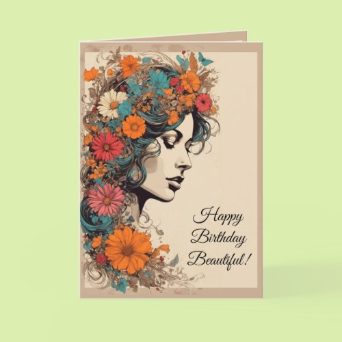 60s Hippie Flower Girl Birthday Card