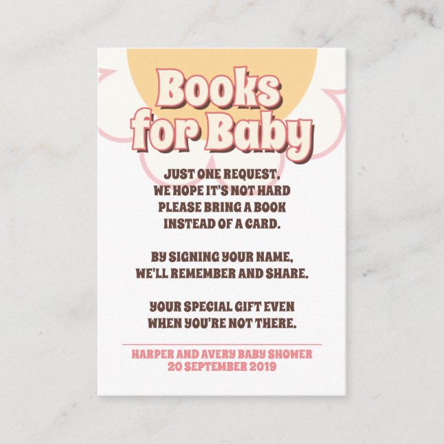 60s Hippie Party Baby Shower - Books For Baby Enclosure Card (Front)