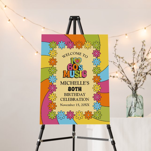 60s-Inspired Birthday Celebration Welcome  Foam Board (In Situ (Stand))