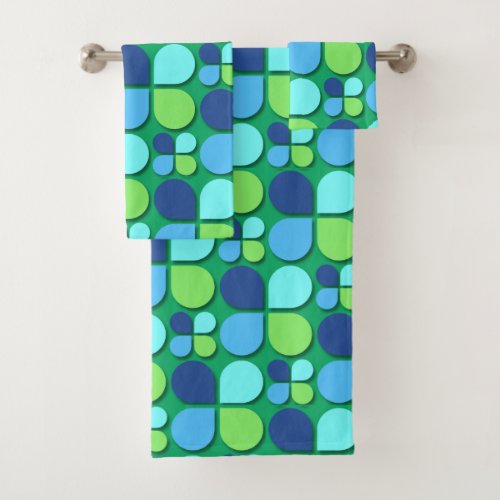 60s inspired stylized geometric bath towel set