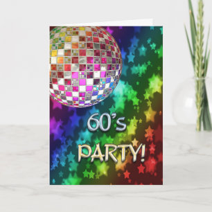 60s invitation with disco ball and rainbow of star